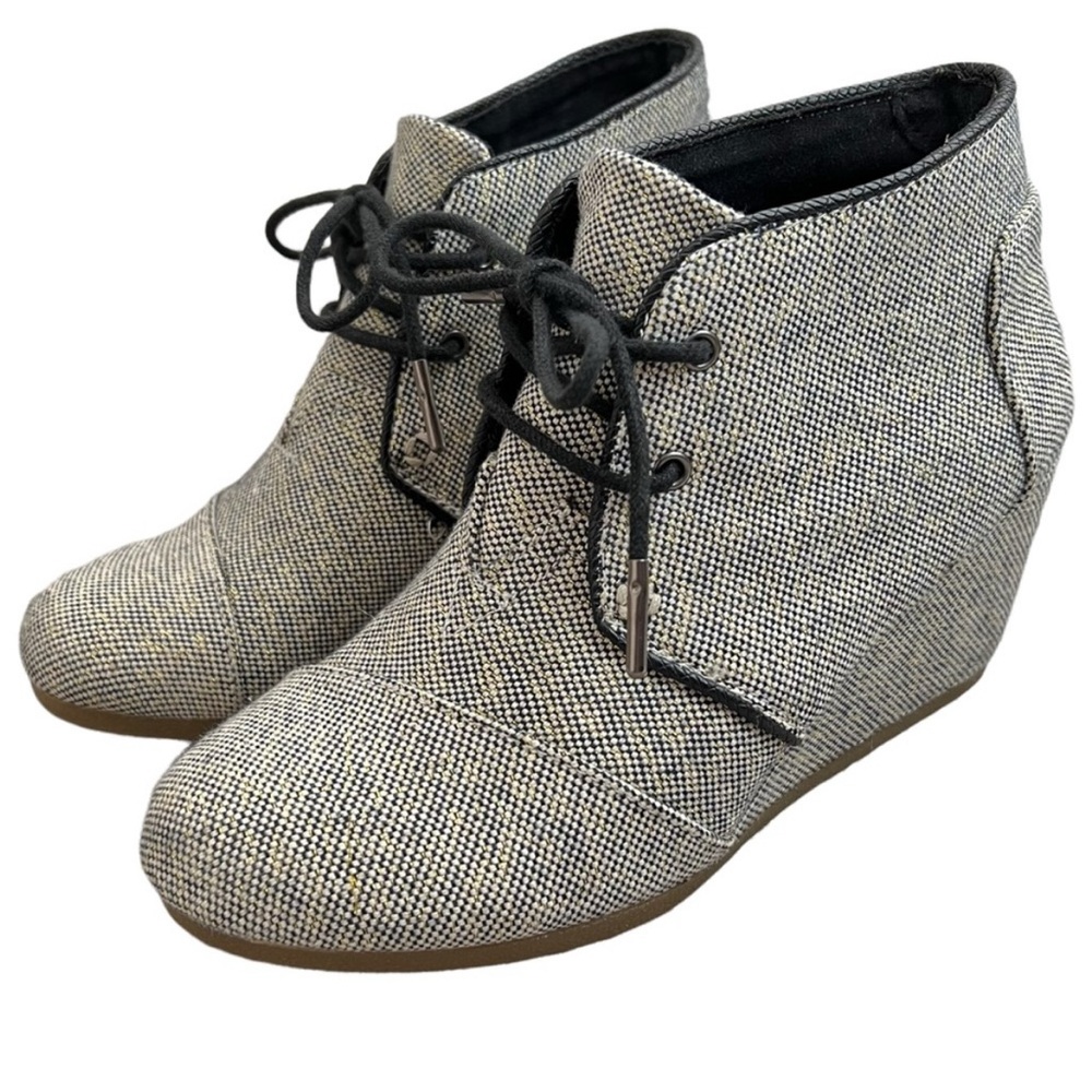 Toms Black Gray & Gold Lurex Tie Up Ankle Booties Shoes - Picture 8 of 8